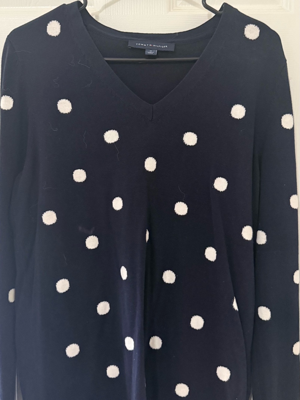 Tommy Hilfiger Navy V-Neck Polka Dot Top